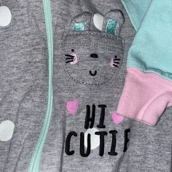 5 For $25 Gerber Baby 2 Bunny Themed Zipper Footies Baby Size 0-3 Month - Picture 2 of 5